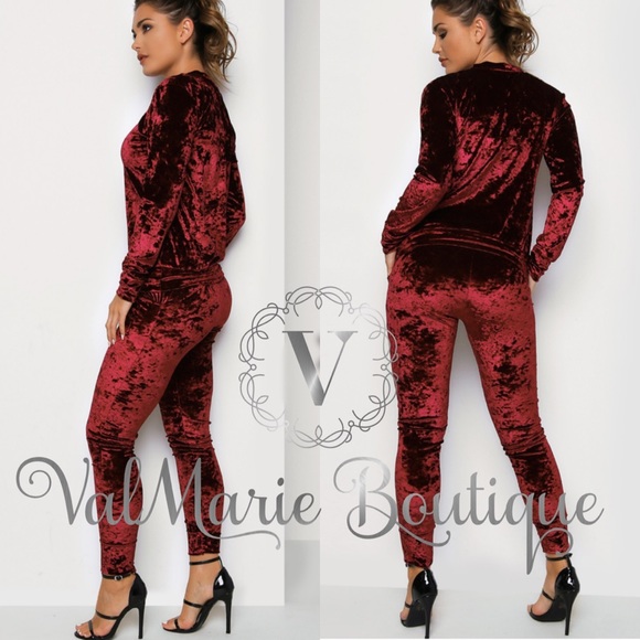 Wine Crushed Velvet Set - Picture 2 of 3