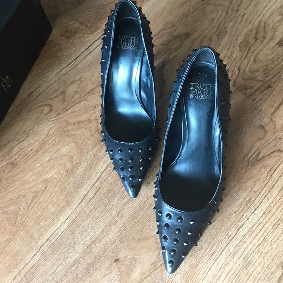 Spiked Black Leather Pumps - Picture 1 of 7