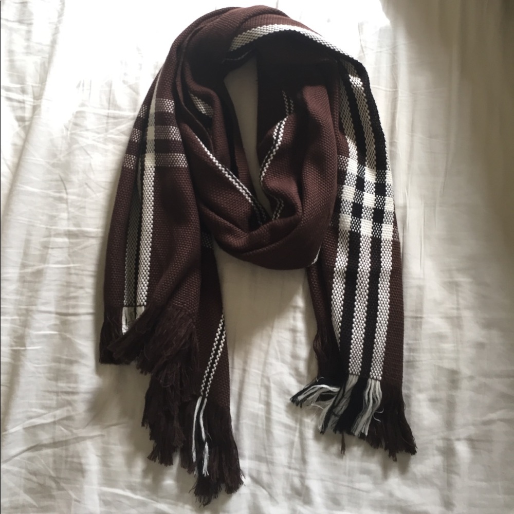 Brown Plaid Fringe scarf