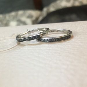 Silver Black Diamond Hoop Earrings