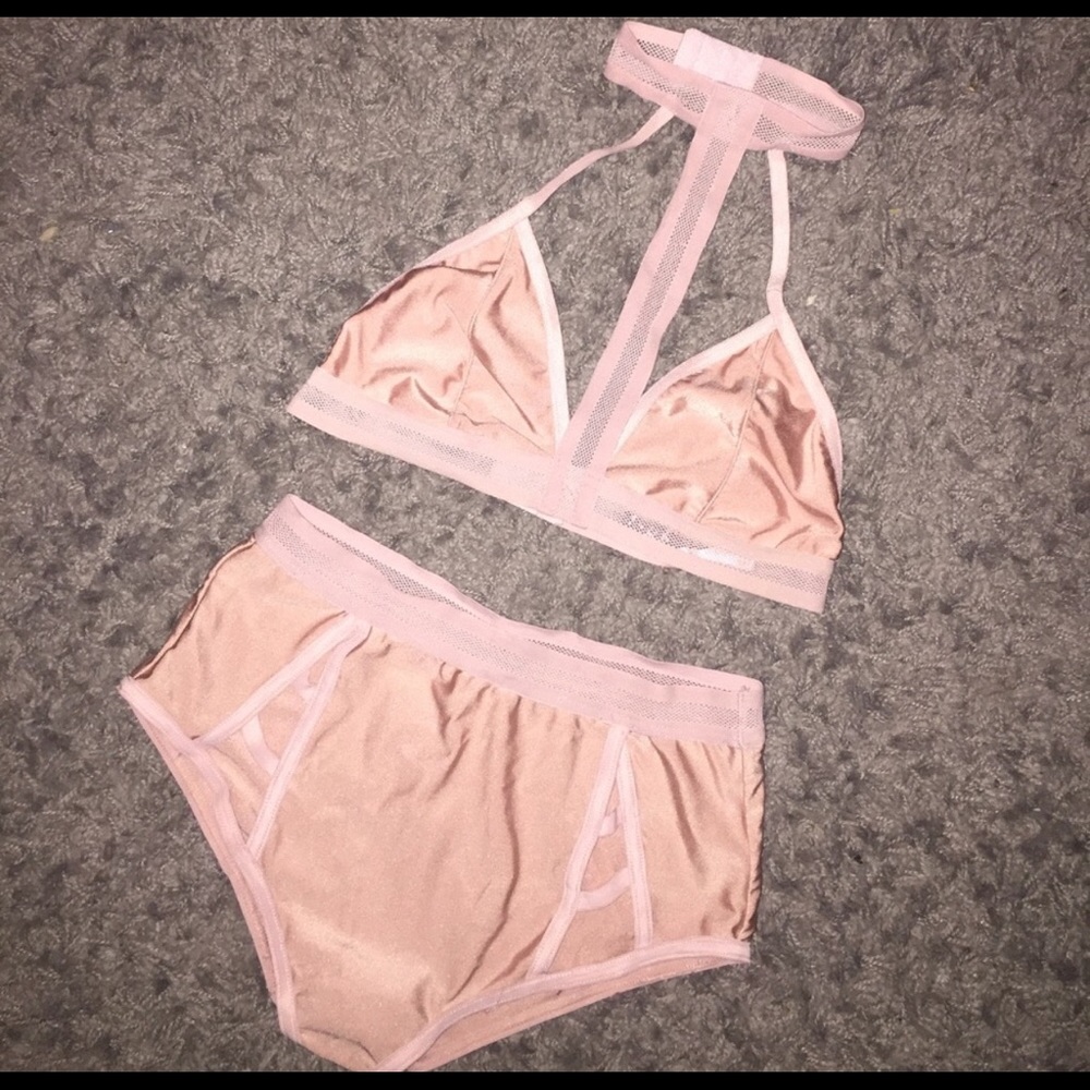 Nude two piece swim suit, high waste. Never worn