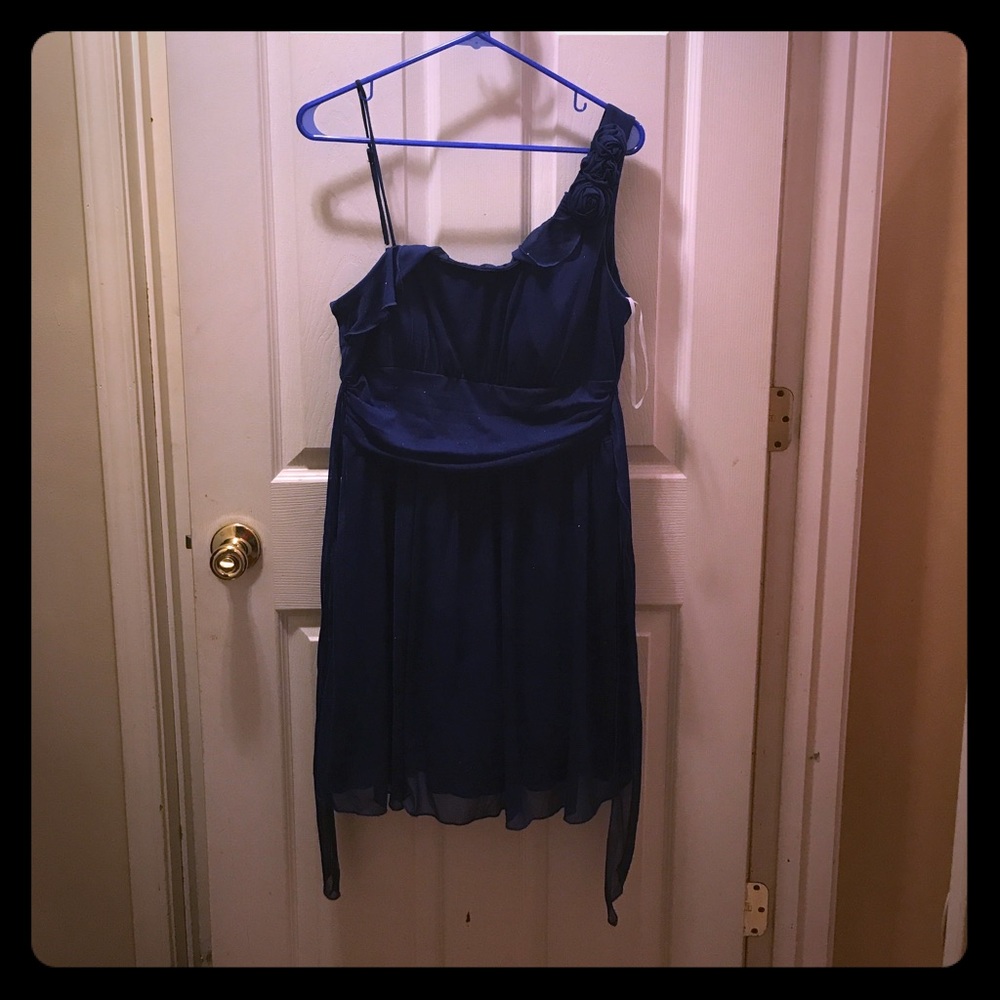 "Speckless" Blue evening dress one shoulder