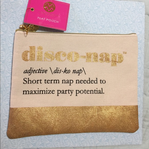 Handbags - NWT Disco-nap makeup cosmetic pouch gold lettering