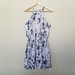 Parker Ruffled Flower Print Halter Mini Dress M