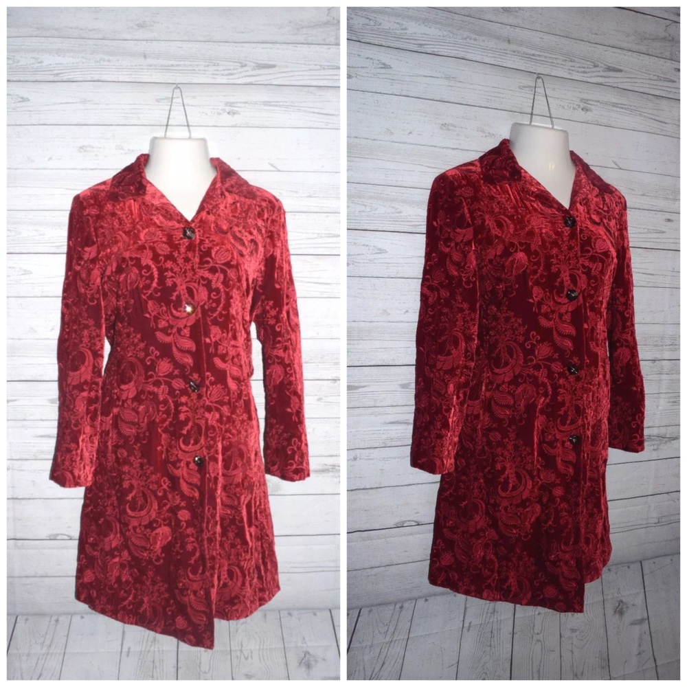 Aria A Large Red Velvet Long Silk Lined Jacket