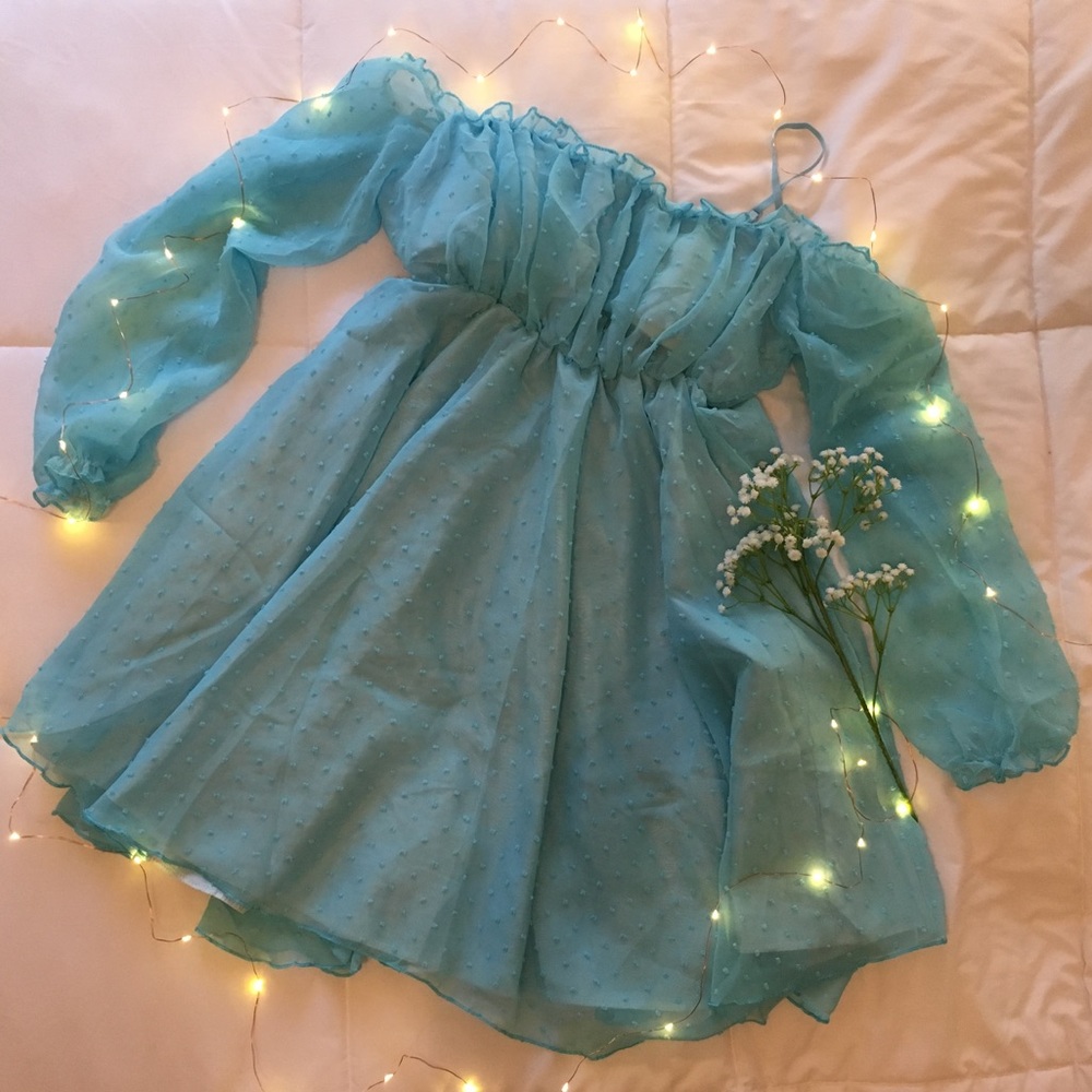 Baby blue off the shoulder float dress