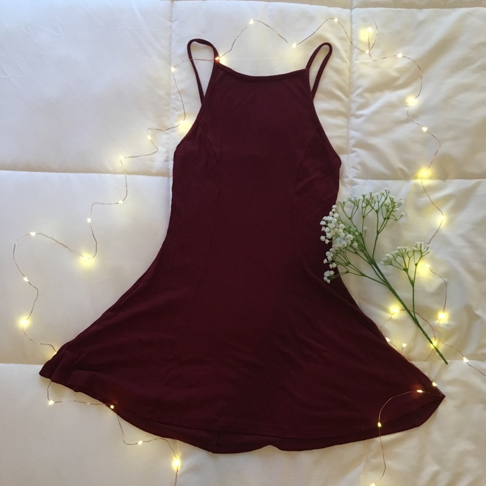 Burgundy high neck dress
