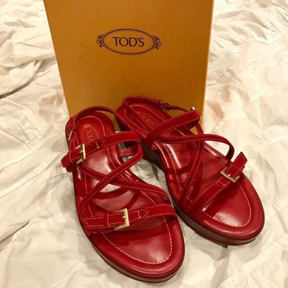 Tods Red Strappy Sandals