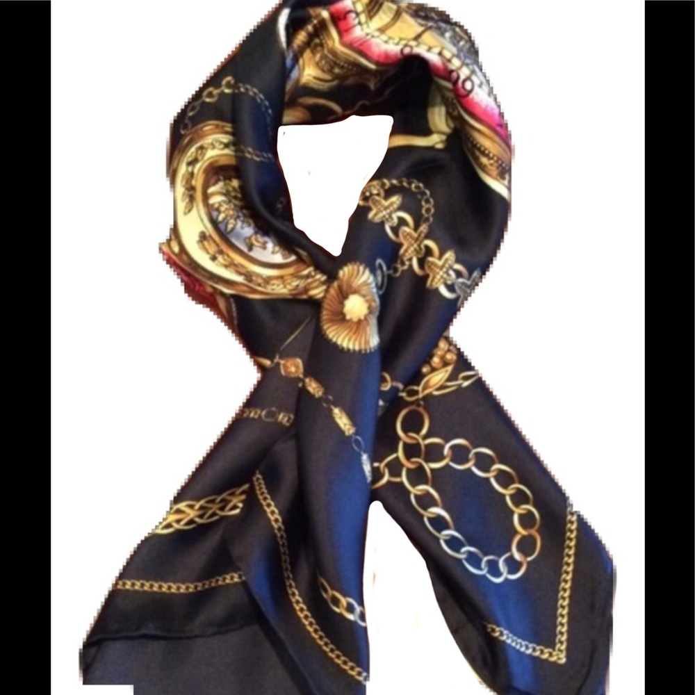 33 x 33" multi colored silk scarf.