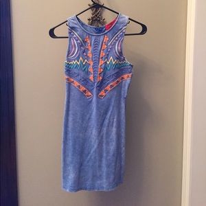 Blue pattern dress with back cut outs