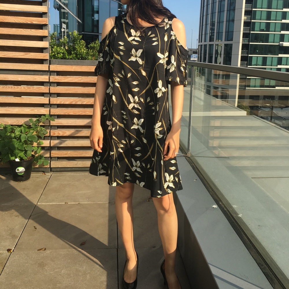 NWT black dress with white flowers
