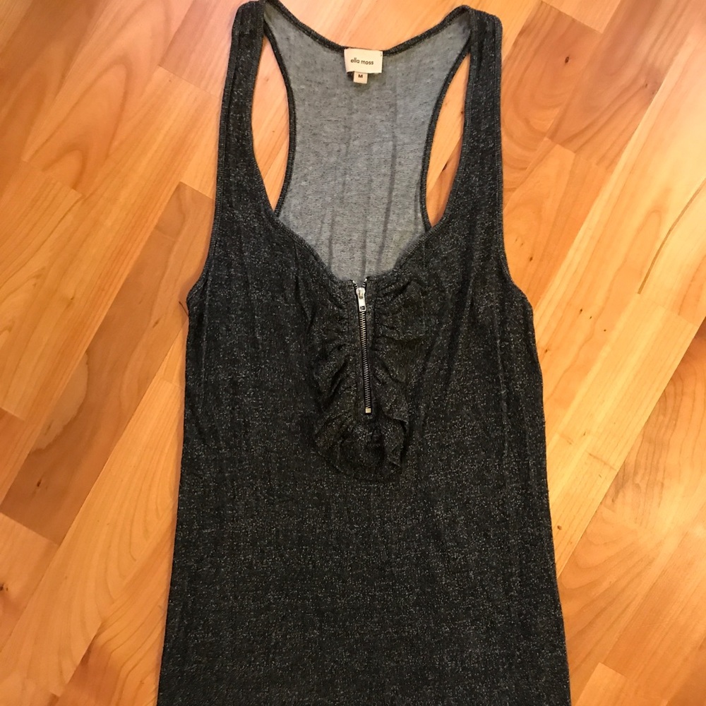 Black - Charcoal Ella Moss Ruffle Zip Tank
