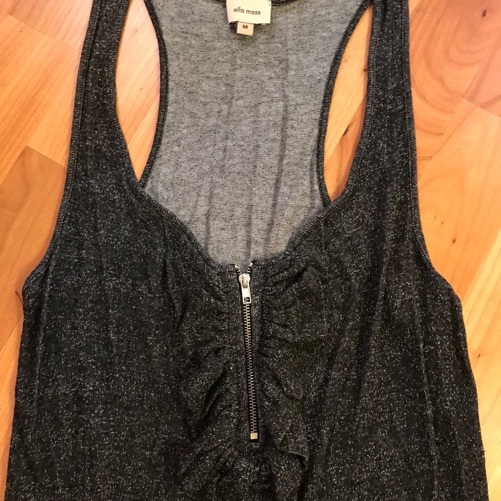 Black - Charcoal Ella Moss Ruffle Zip Tank - Picture 2 of 3