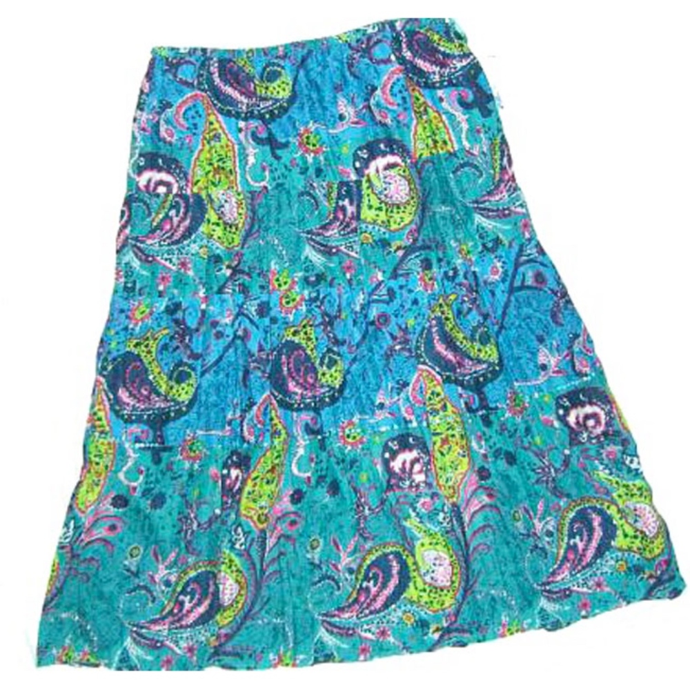 KAKTUS Aqua/Green Paisley Peasant Skirt Sz X-LARGE