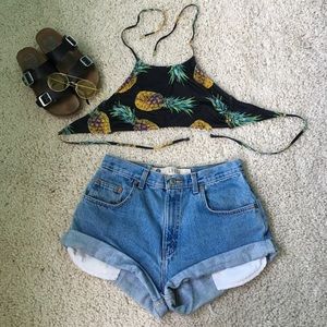 H&M Pineapple Adjustable Halter Bikini Top