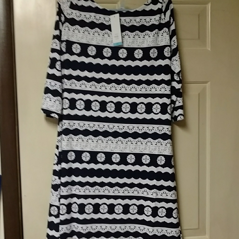 Navy scroll shift dress