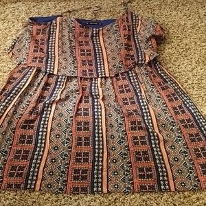 Spaghetti strap blue and coral print dress