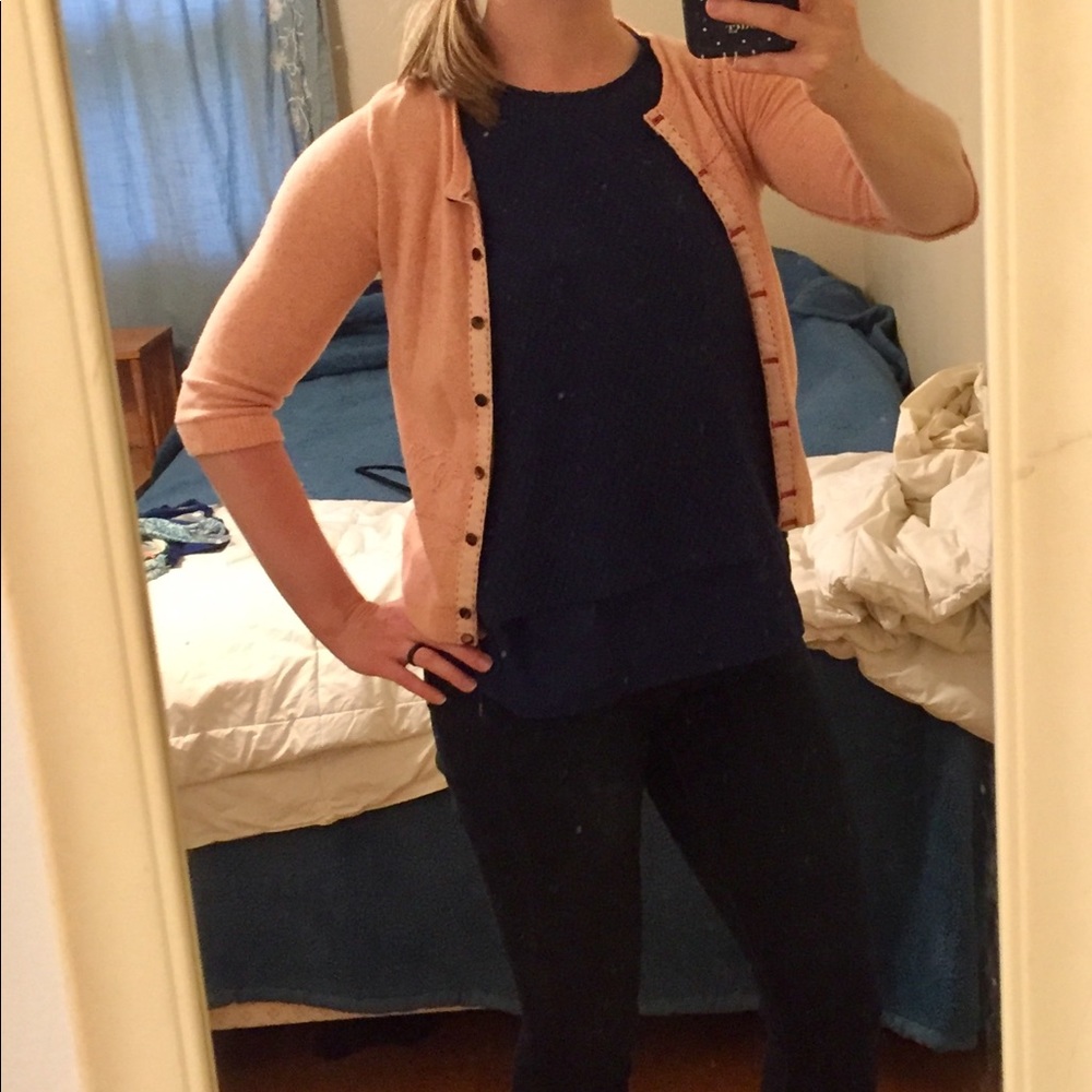 Free people pink embroidered wool cardigan sweater