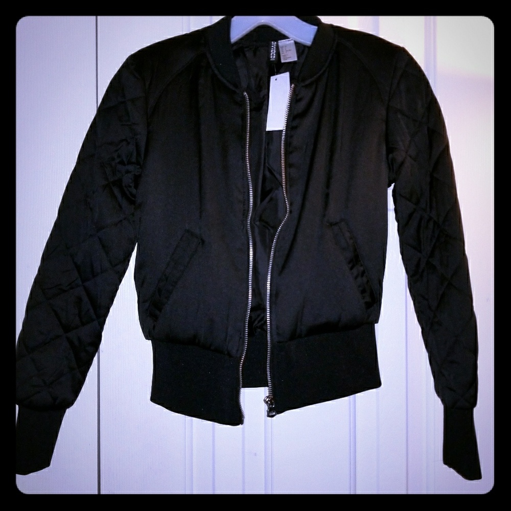 BLACK SATIN BOMBER JACKET