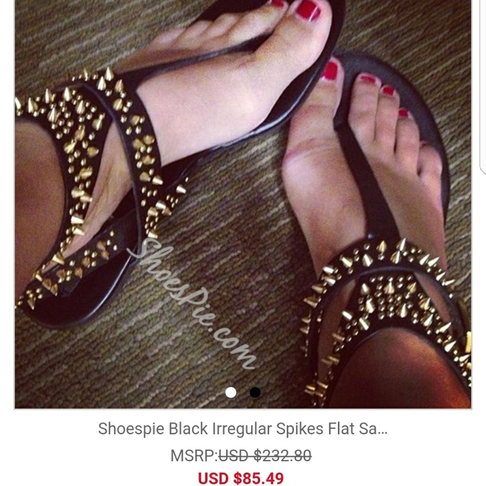 ShoesPie Gold Studded Black Sandals 10