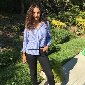 Blue and White Striped button up