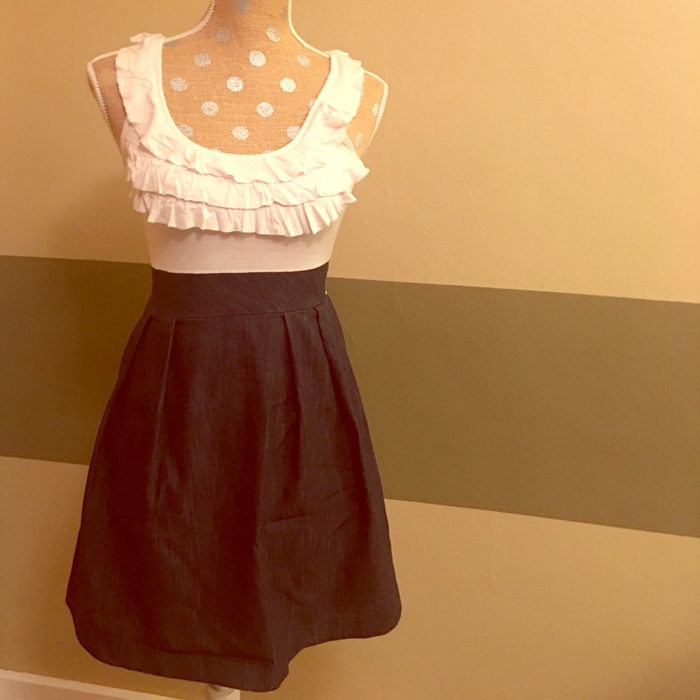 Denim Skirt Dress with White Top