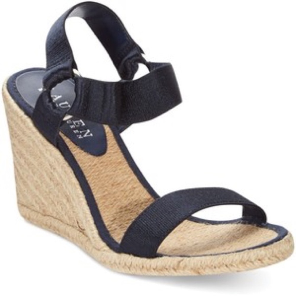 Ralph Lauren Black Espadrille Wedge Sandal