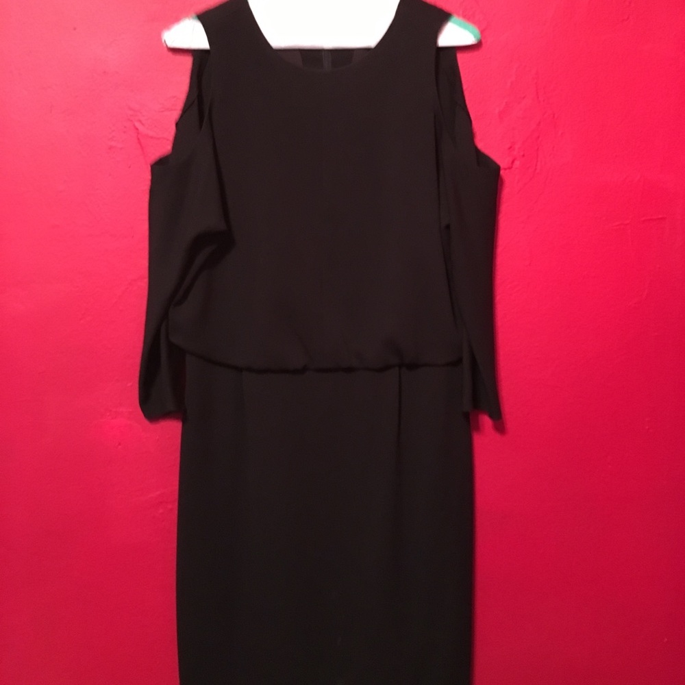 Black cut off shoulder dress