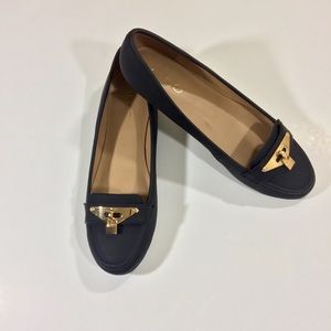 Aldo Navy Blue and Gold Leather Flats