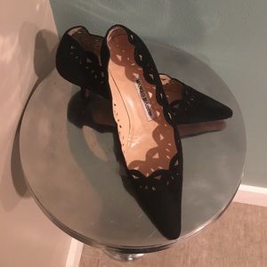 Manolo Blahnik Black Suede Kitten Heel
