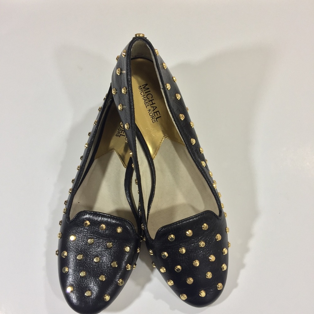 Micheal Kors Black Gold Studded Flats