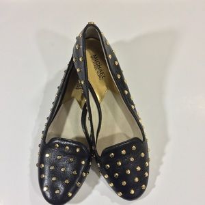 Micheal Kors Black Gold Studded Flats