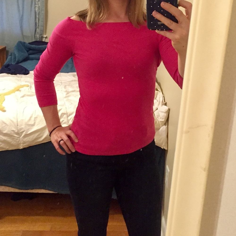 Club Monaco off the shoulder boat neck top