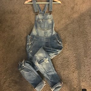 Hollister light washed overalls