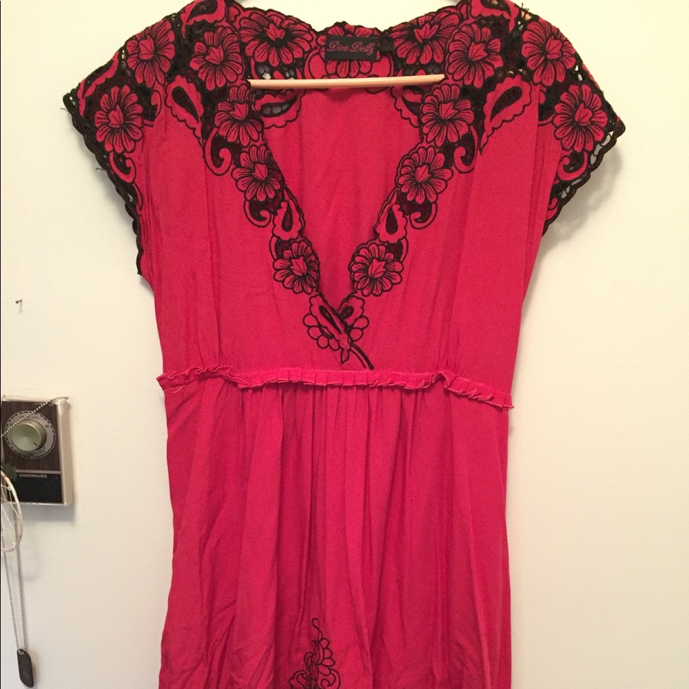 Beautiful hot pink dress.  So flattering and cute