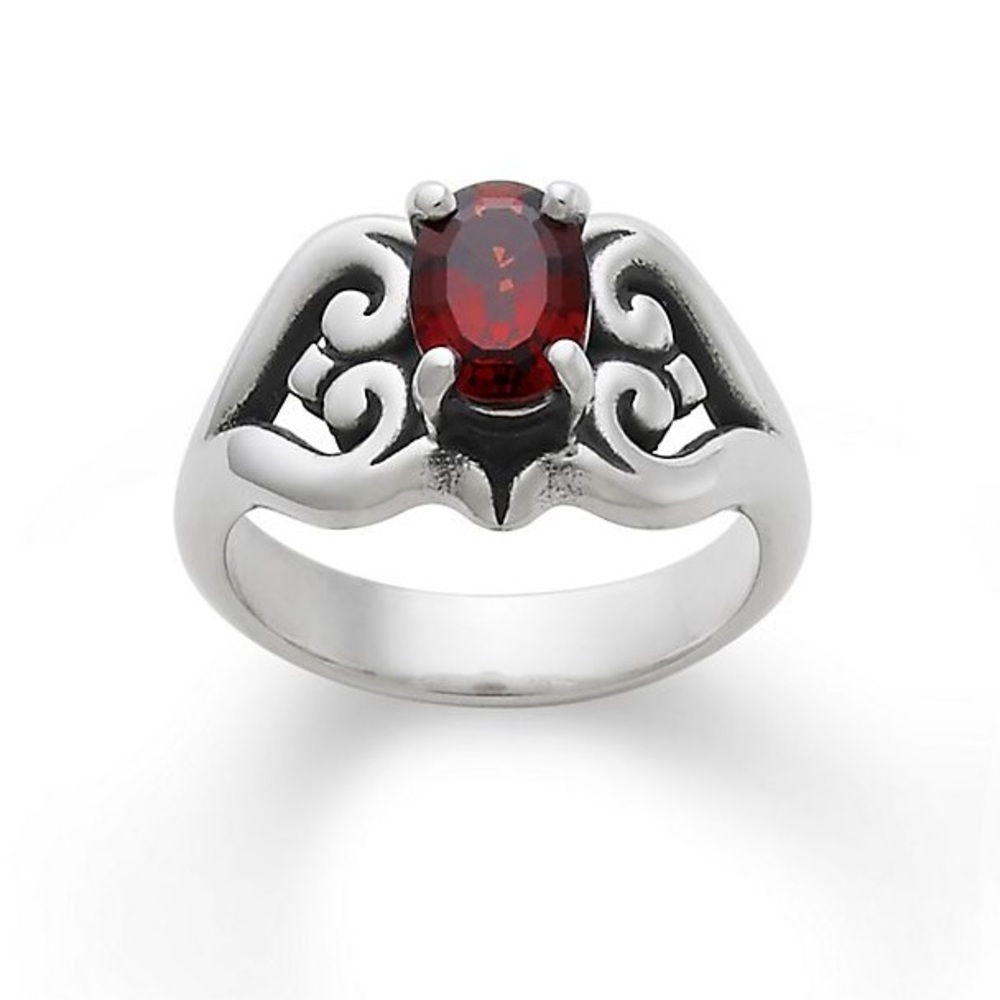 James Avery Scrolled Heart Ring with Garnet