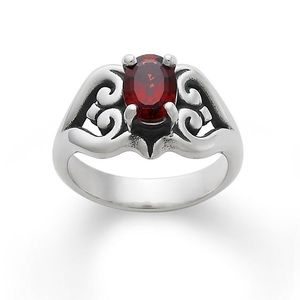 James Avery Scrolled Heart Ring with Garnet