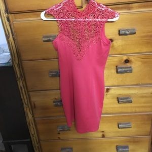 Coral, backless dress