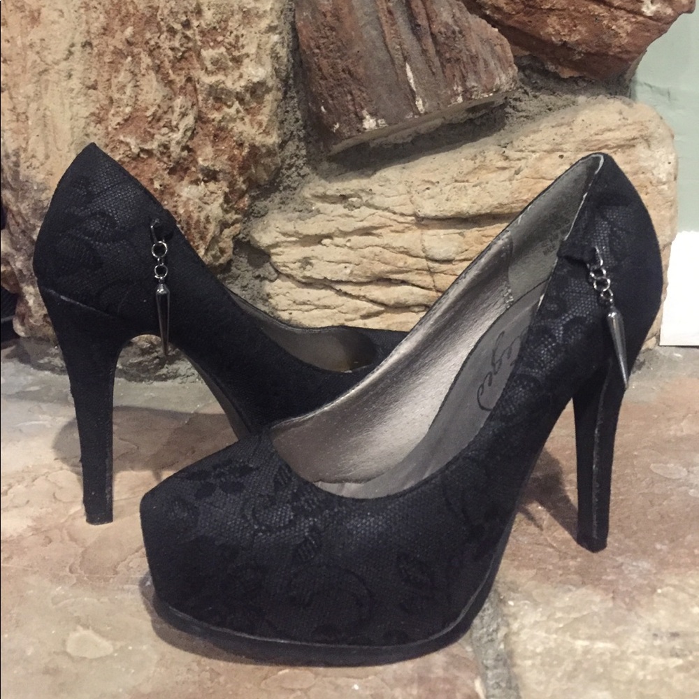 Black lace heels