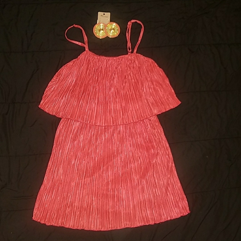 Coral Dress with Matching Earrings.