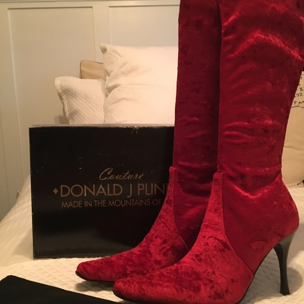 Donald J Pliner Red Strech Velvet Boots.