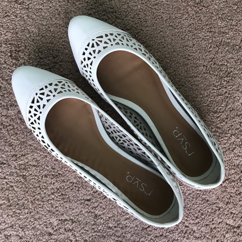 Charming White RSVP Flats with laser cut detail
