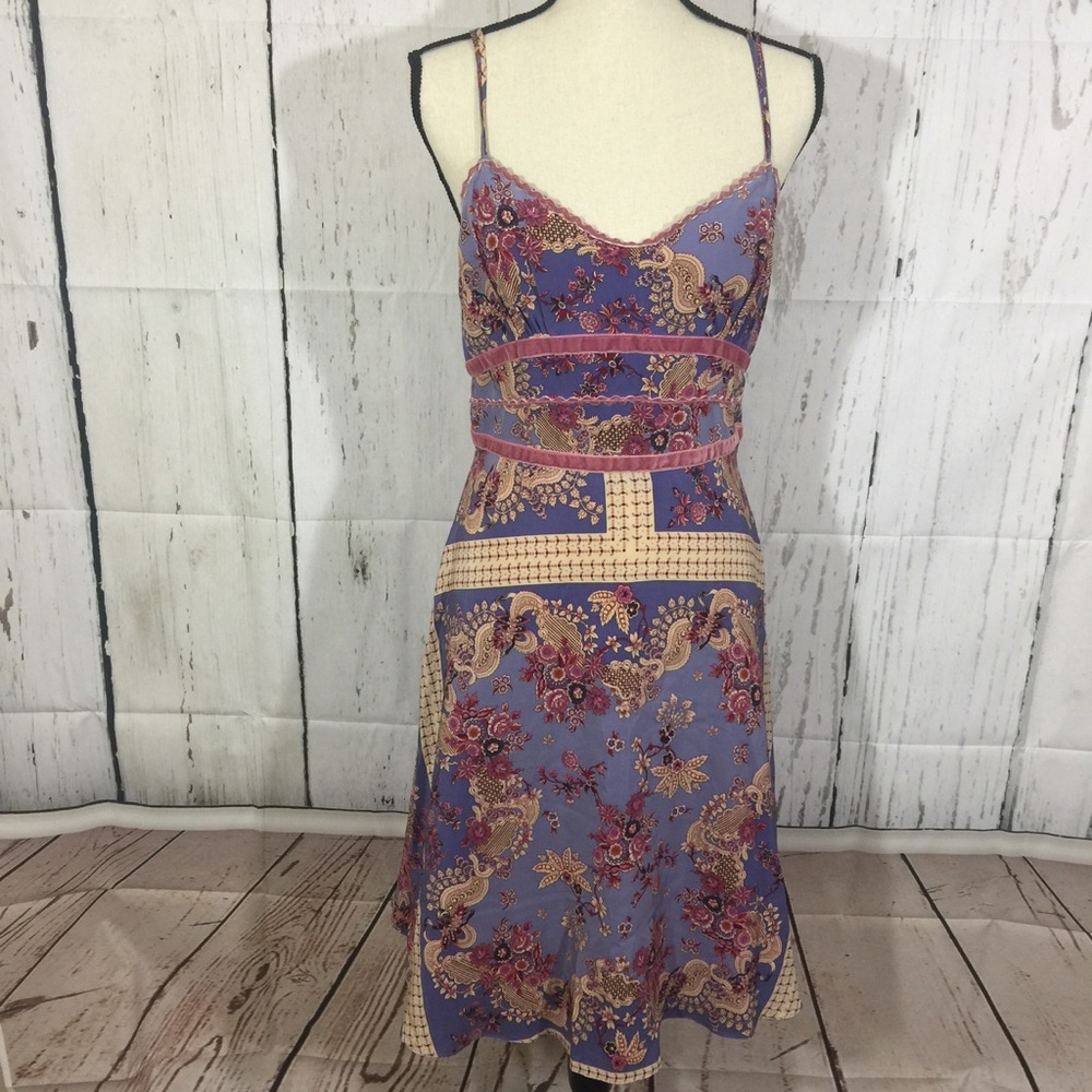 Betsey Johnson 100% Silk Floral Sleeve-less Dress