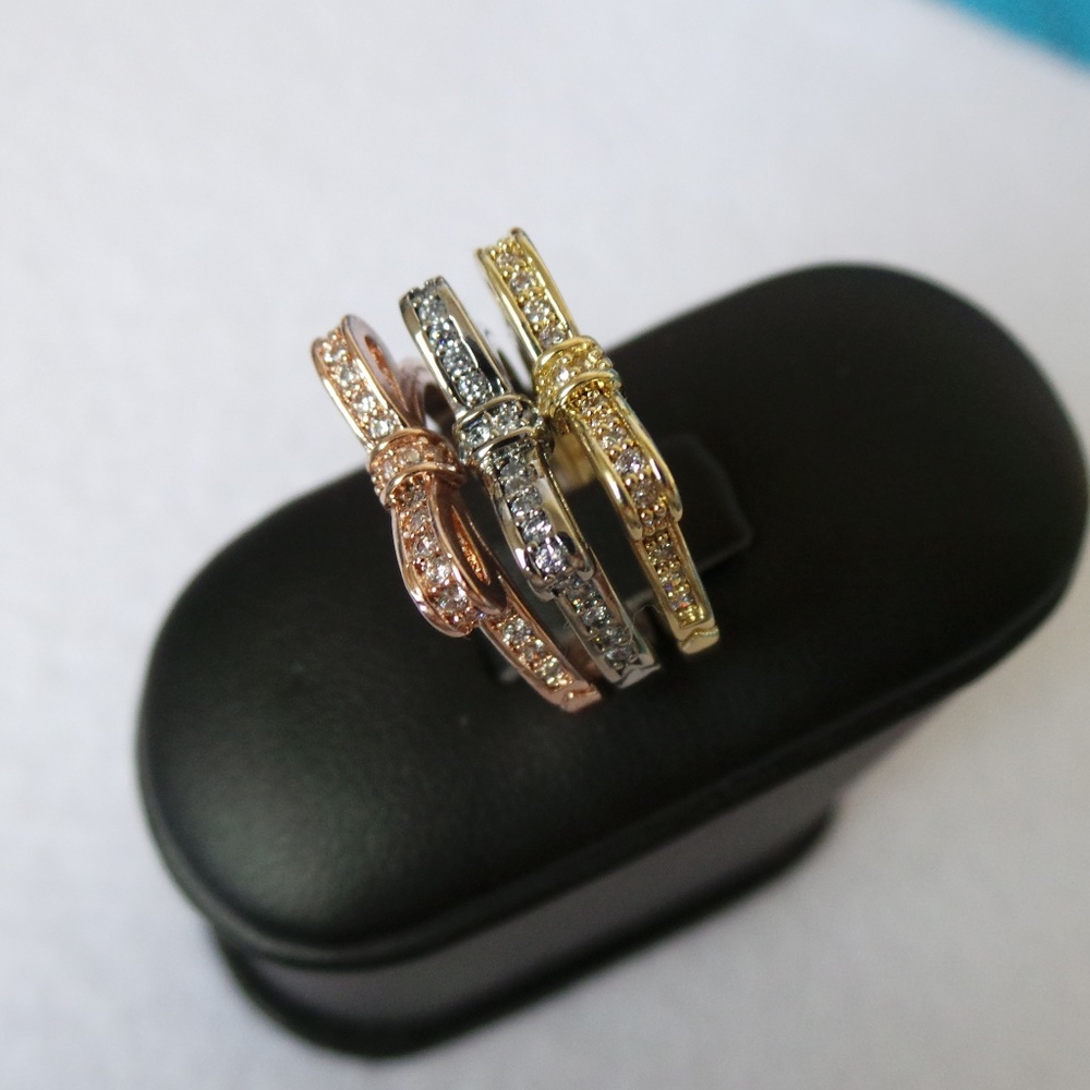 Stack Sparkling CZ Bow Ring 14k YELLOW Gold Plate - Picture 2 of 3
