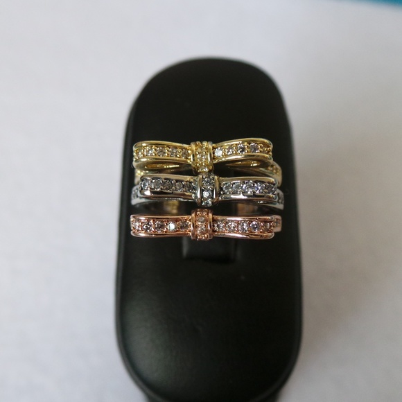 Stack Sparkling CZ Bow Ring 14k YELLOW Gold Plate - Picture 3 of 3