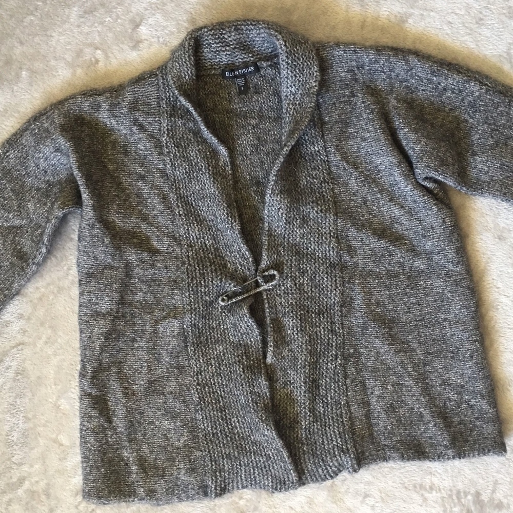 EILEEN FISHER Gray Wool Alpaca Open Sweater