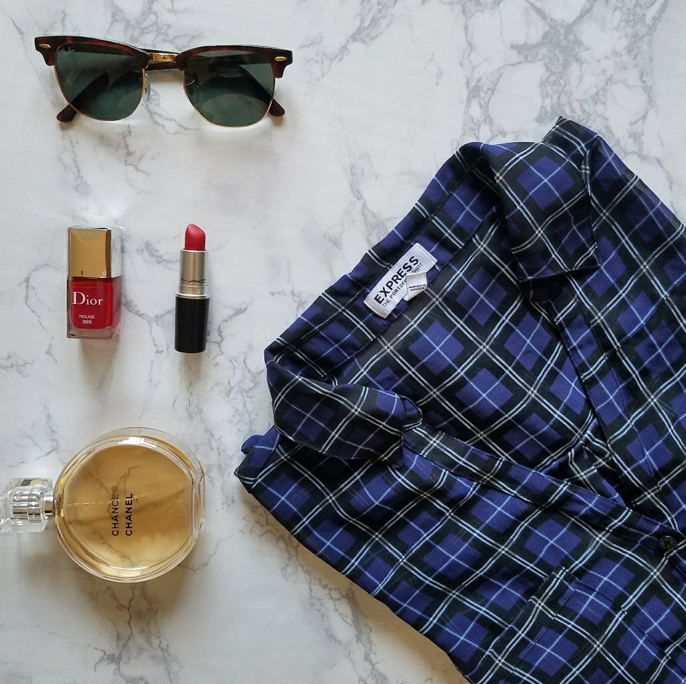 Express Portofino Plaid Blouse