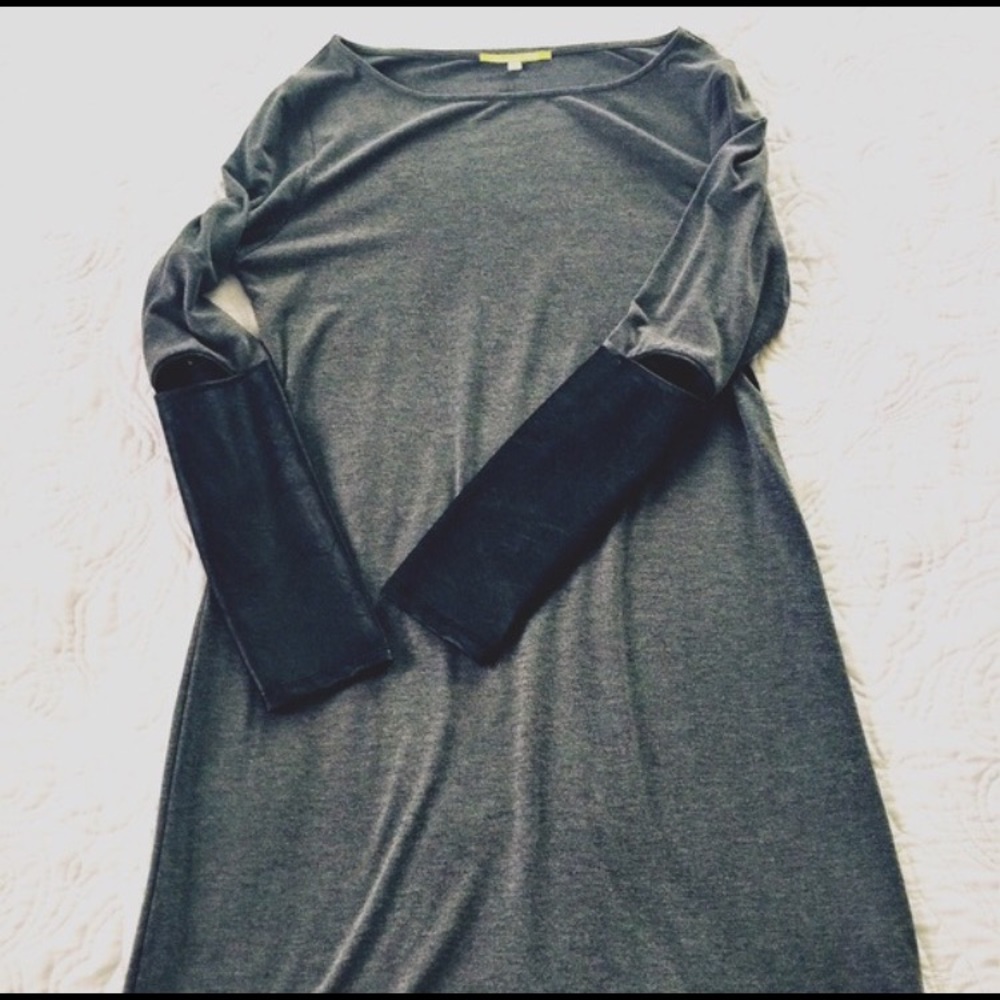 Gray Gianni bini dress with leather sleeve