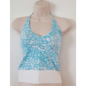 Divided Abstract Print Halter Crop Top