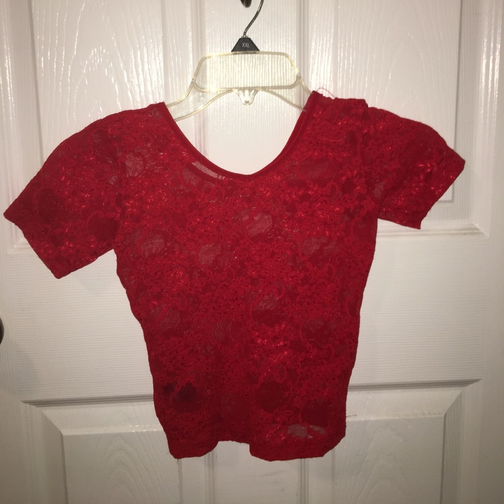 American Apparel Red flower mesh crop top